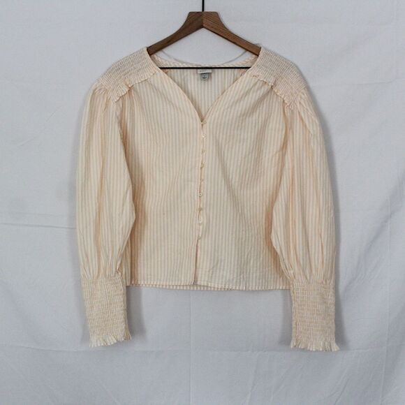 A New Day Women's Peach Striped Long Bishop Sleeve Poplin Top Large - Picture 4 of 11